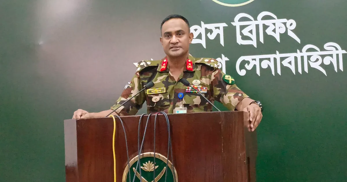Brigadier General Md Nazim-Ud-Daula, Director of Military Operations at Army Headquarters, briefs on Thursday at Officers’ Mess ‘A’ in Dhaka Cantonment.