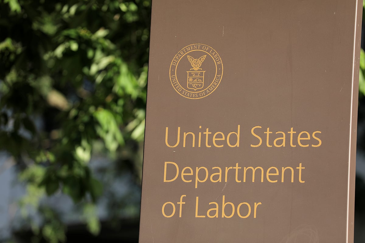 Signage is seen at the United States Department of Labor headquarters in Washington, DC, US, 29 August 2020.
