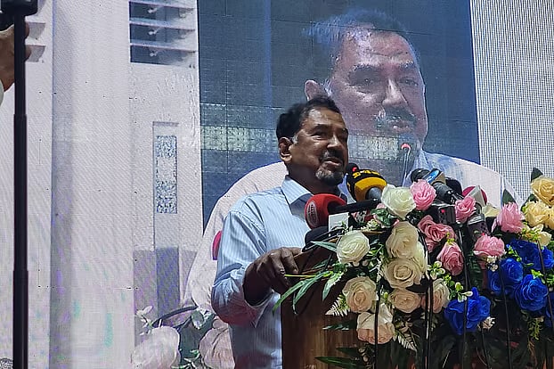 BNP Standing Committee member Hafizuddin addresses a discussion organise to honour the families of martyrs at the auditorium of IEB in the capital, marking the first anniversary of the July-August mass uprising.