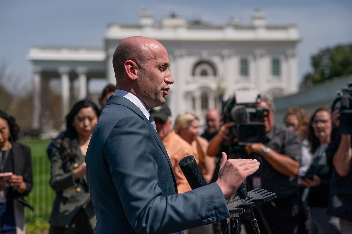 US White House Deputy Chief of Staff Stephen Miller speaks to reporters at the White House in Washington, DC, US on 18 April 2025.