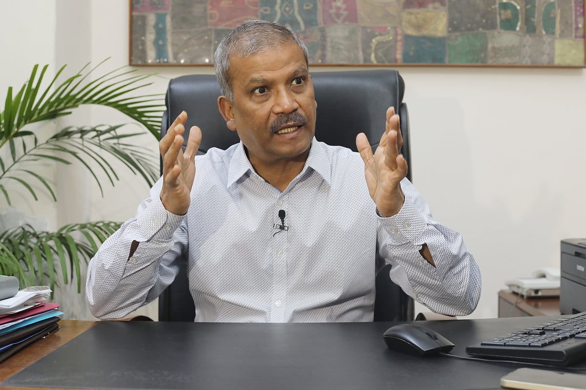 Law Adviser Asif Nazrul during an interview with Prothom Alo