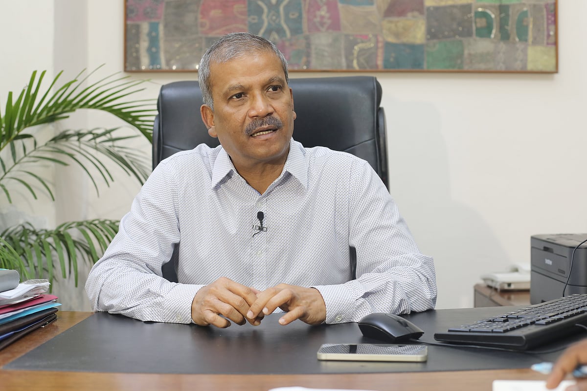 Law Adviser Asif Nazrul during an interview with Prothom Alo