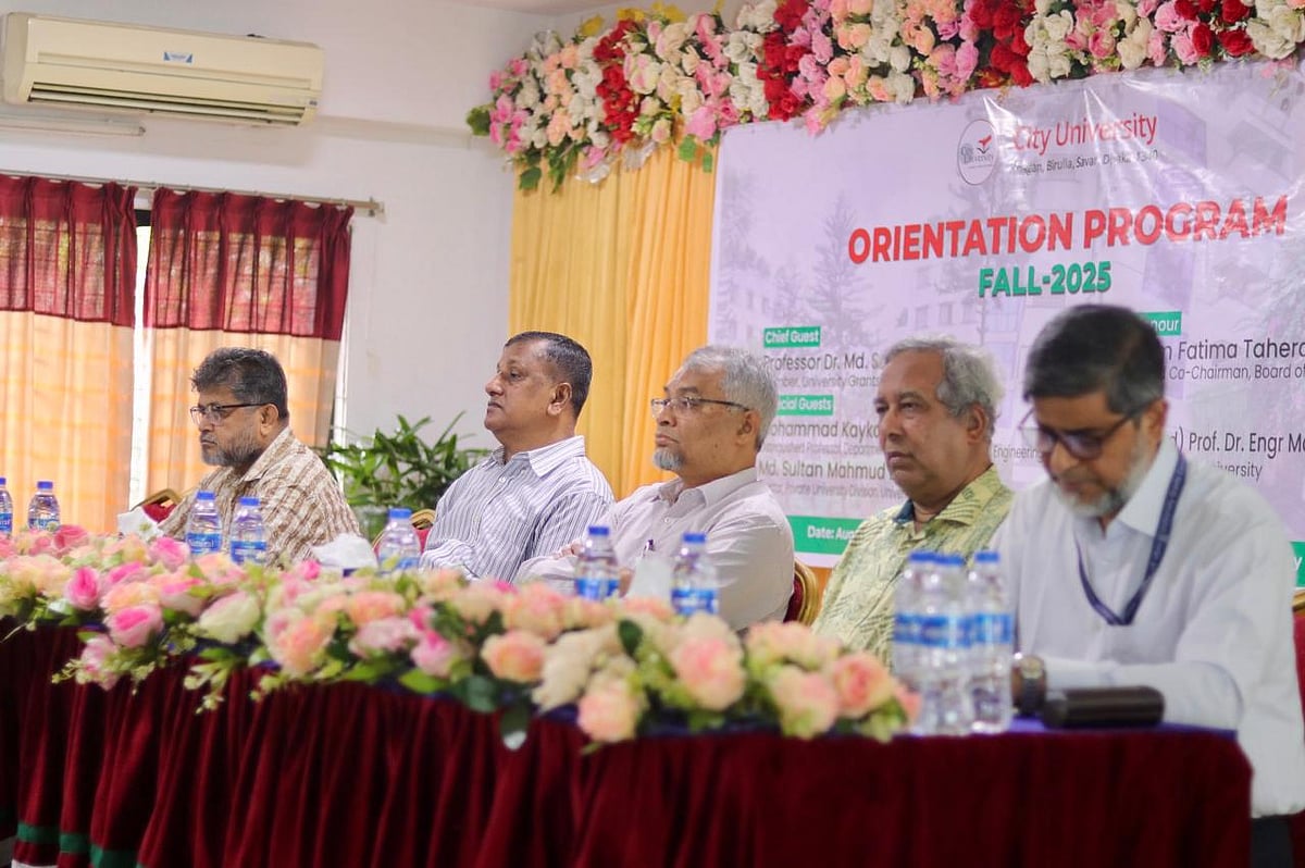 Speakers at the freshers' reception at City University on 9 August 2025