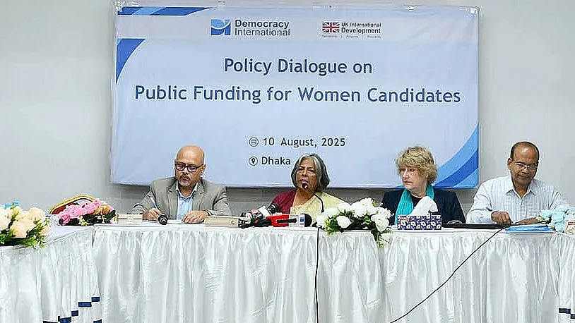Speakers at a discussion titled ‘Policy Dialogue on Funding for Women Candidates’ 