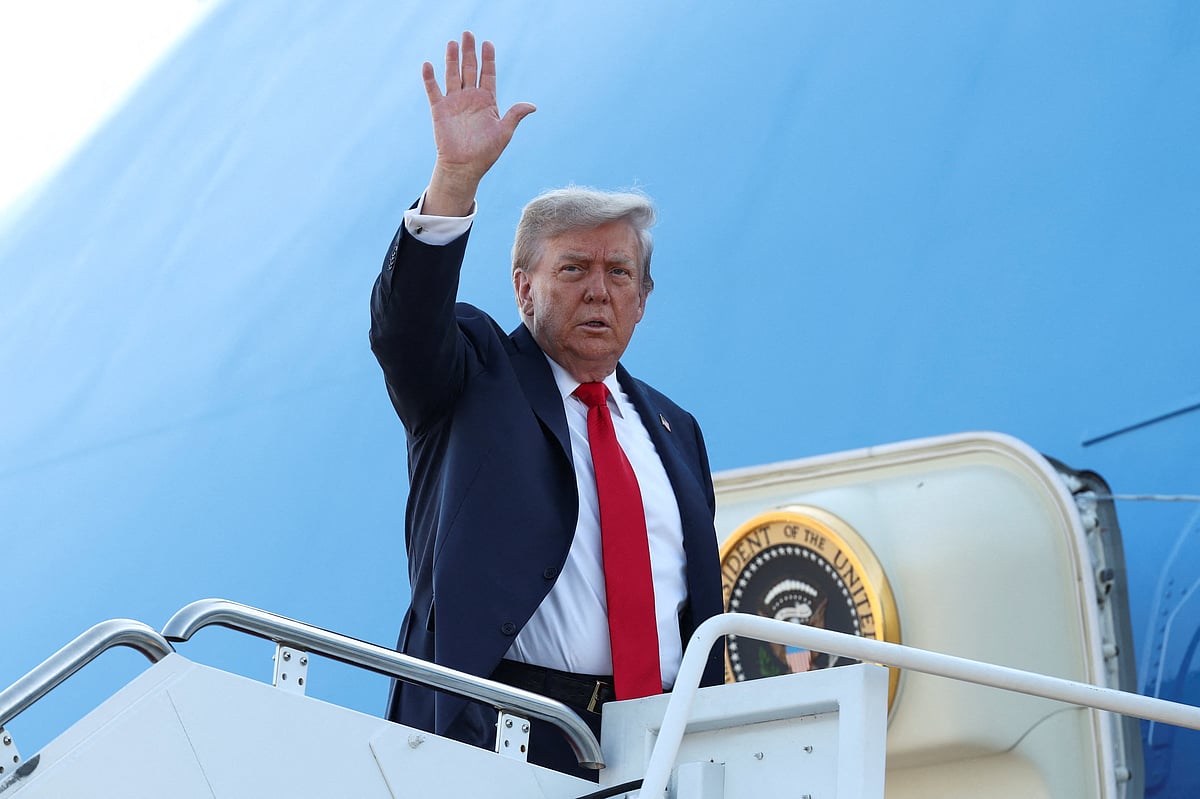President Donald Trump boards Air Force One as he departs for Alaska to meet with Russian President Vladimir Putin to negotiate for an end to the war in Ukraine, from Joint Base Andrews in Maryland, 15 August 2025.