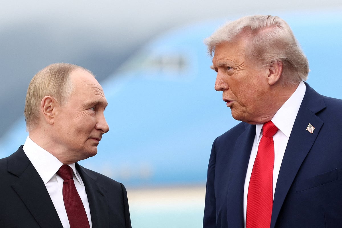 President Donald Trump stands with Russian President Vladimir Putin at Joint Base Elmendorf-Richardson in Anchorage, Alaska on 15 August 2025. Reuters