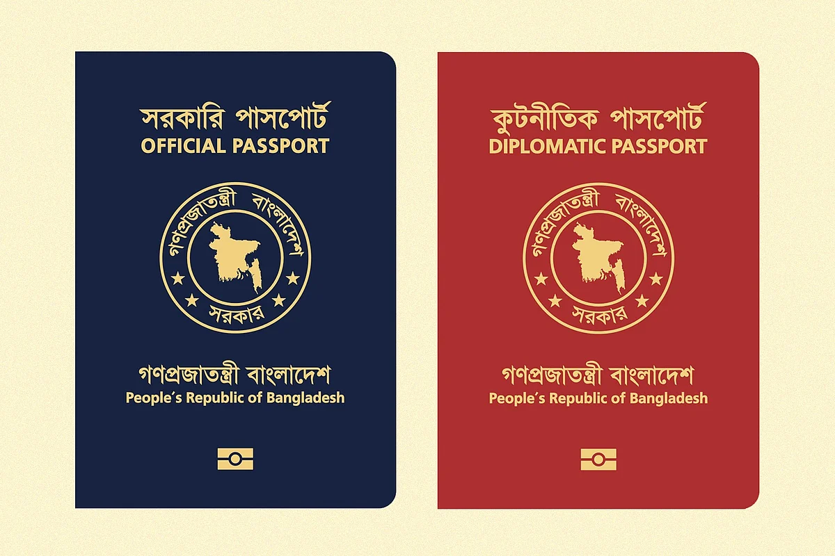 Photo show the diplomatic (L) and officials passports of Bangladesh.