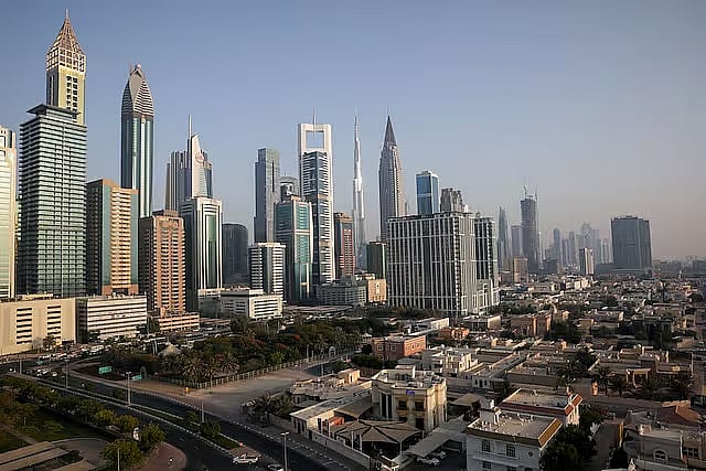 A photo of Dubai city skyscrapers.