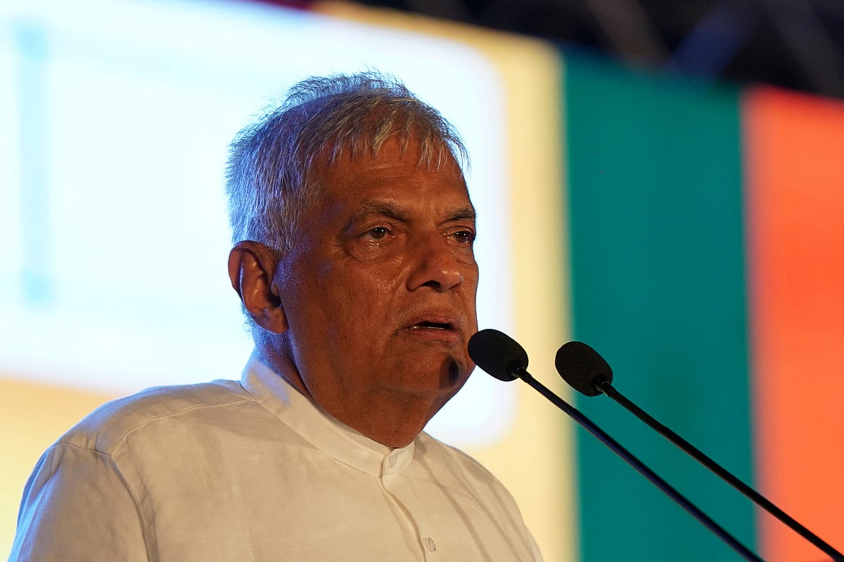 Sri Lanka's former President Ranil Wickremesinghe addresses supporters during an election rally in Minuwangoda in Gampaha district, Sri Lanka, 17 September 2024.