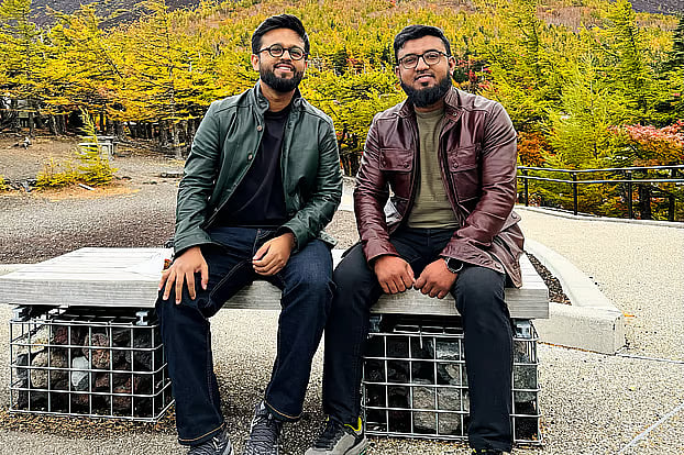 Two young entrepreneurs (from left) Faisal Islam and Anamul Hoque of WildWoven, a manufacturer of various fashion accessories including leather wallets, belts, large bags, laptop covers, key rings, jackets.