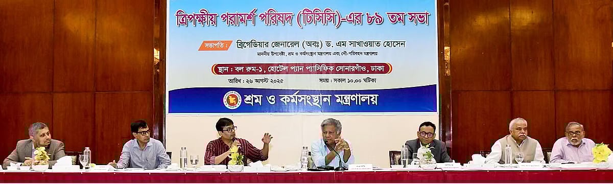 Chief Adviser's special envoy on International Affairs Lutfey Siddi addresses a TCC meeting on 26 August 2025