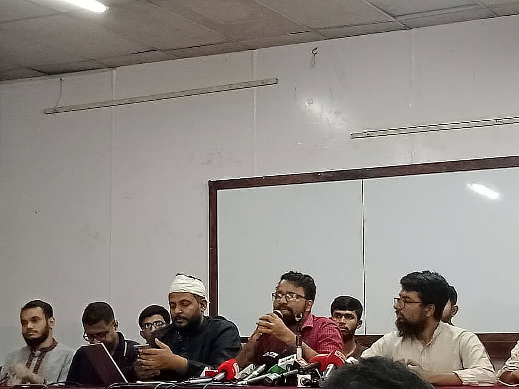 Engineers Rights Movement, a platform of the protesting engineering students, holds a press conference at the Institute of Engineers, Dhaka (IEB) on 28 August 2025.