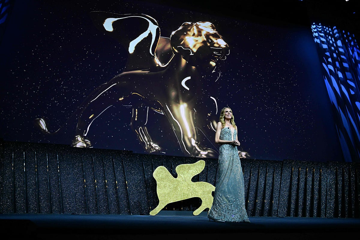 Italian actress and author Emanuela Fanelli speaks during the opening ceremony of the 82nd International Venice Film Festival, on 27 August, 2025 at Venice Lido.