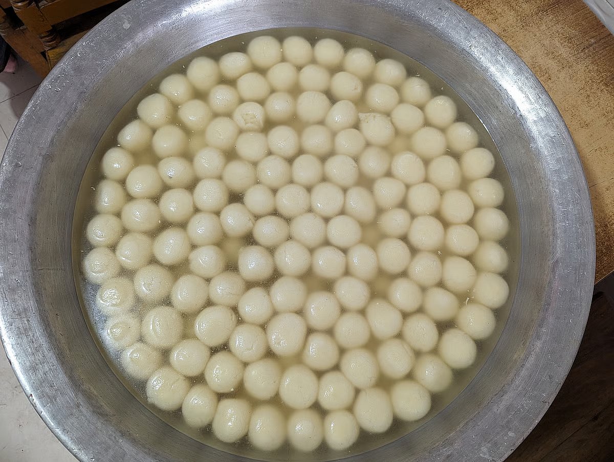 Haru Ghosh at Palong Bazar in Shariatpur sells rasgolla at Tk 350 per kilogram