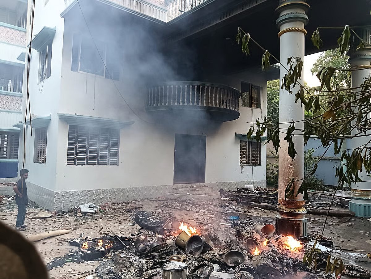 Nurul Haque’s house was attacked and set on fire in Goalanda, Rajbari on 5 September 2025