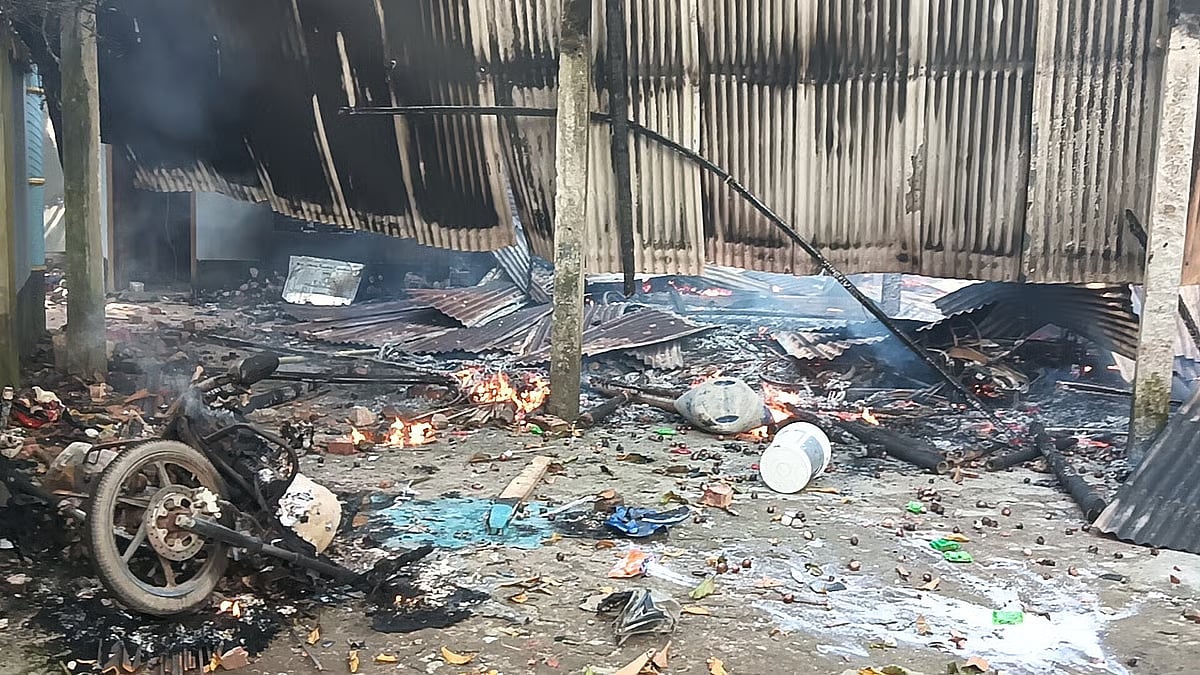 Nurul Haque’s house was attacked and set on fire in Goalanda, Rajbari on 5 September 2025