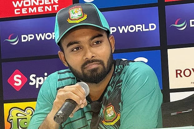 Towhid Hridoy speaks at the press conference  last night in Abu Dhabi