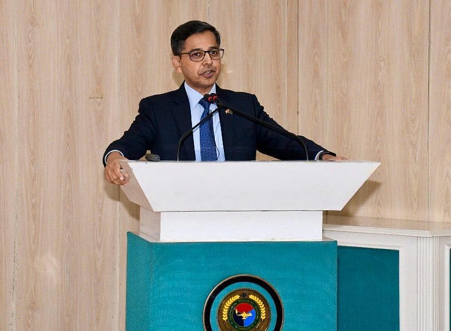 India’s High Commissioner to Bangladesh Pranay Verma addresses the participants of the 2025 course at the National Defence College on 16 September 2025
