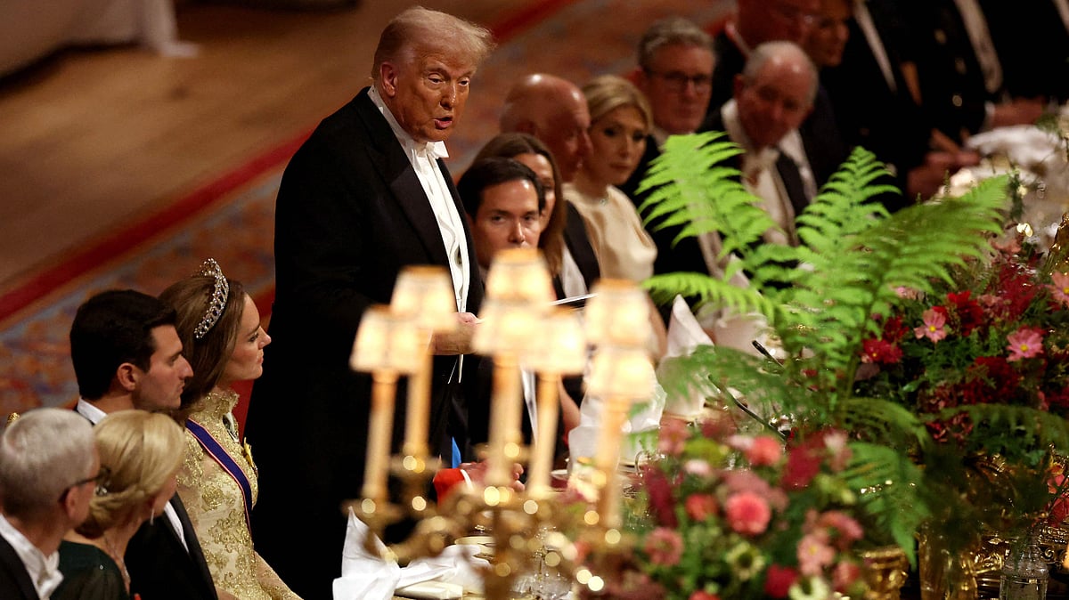 US President Donald Trump delivers a speech at a State Banquet at Windsor Castle, in Windsor, on 17 September, 2025