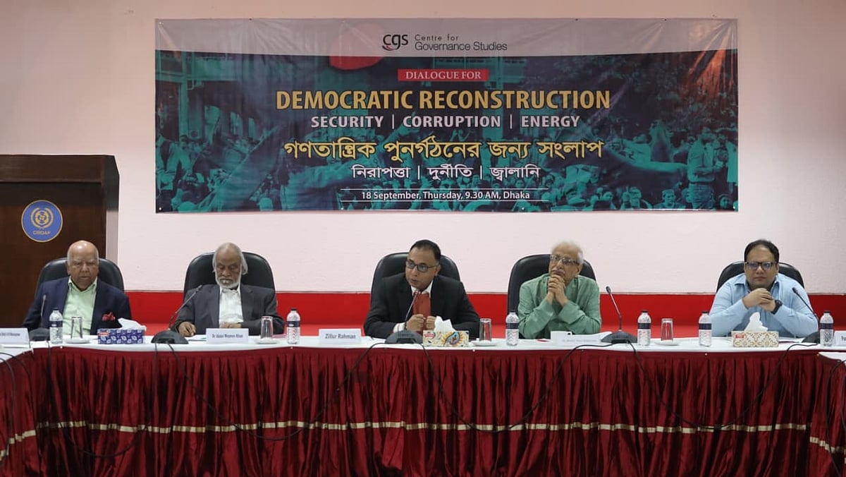 Guests are seen at the “Dialogue for Democratic Reconstruction” organised by the Center for Governance Studies (CGS) at the CIRDAP auditorium in Dhaka on 18 September 2025.