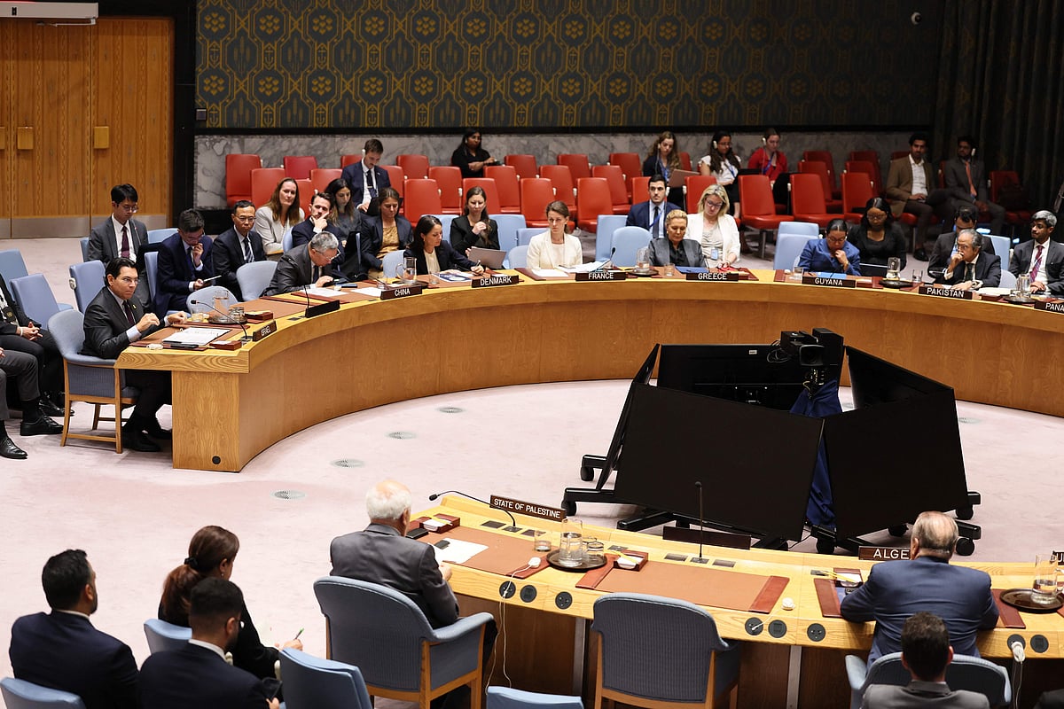 Members of the United Nations Security Council listen as Ambassador Danny Danon, Permanent Representative Of Israel To The UN, speaks during a meeting on the situation in the Middle East, including the Palestinian question at the United Nations headquarters on 18 September 2025 in New York City.