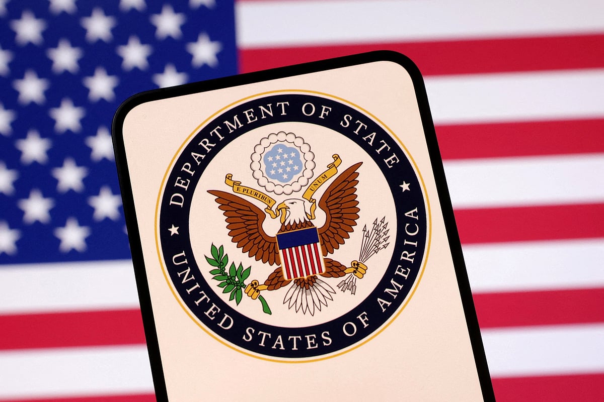 United States Department of State logo and U.S. flag are seen in this illustration taken on 23 April 2025.