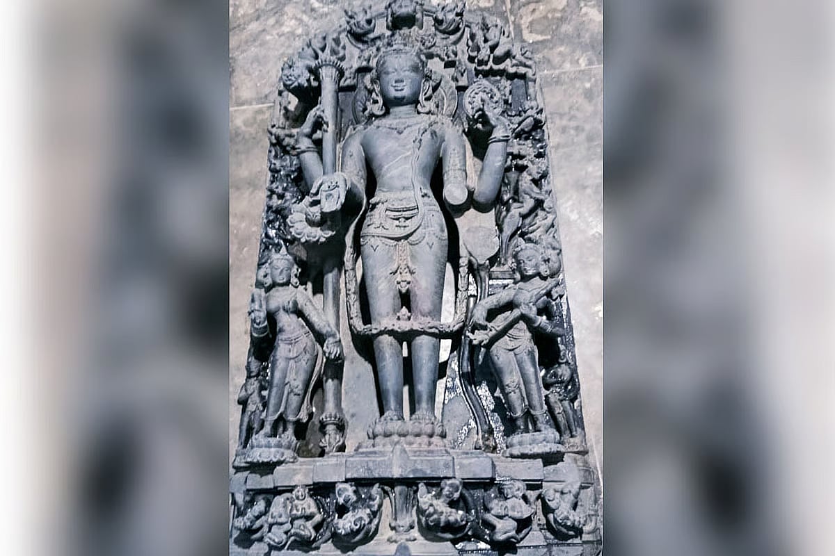 The rescued Vishnu idol. Photo taken from Sherpur police station in Bogura on 22 September 2025.
