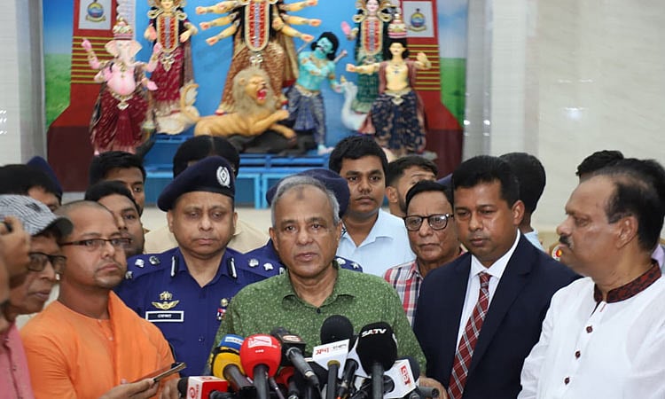 Home adviser Lieutenant General (Retd.) Md Jahangir Alam Chowdhury on Monday spoke after visiting Ramkrishna Mission, Mission Para Puja Mandap in Narayanganj.