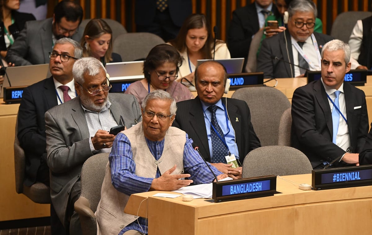 Chief Adviser Professor Muhammad Yunus attends the opening segment of an event titled First Biennial Summit for a Sustainable, Inclusive and Resilient Global Economy: Implementing Commitments on Financing the Sustainable Development Goals in UN headquarters, New York on Wednesday