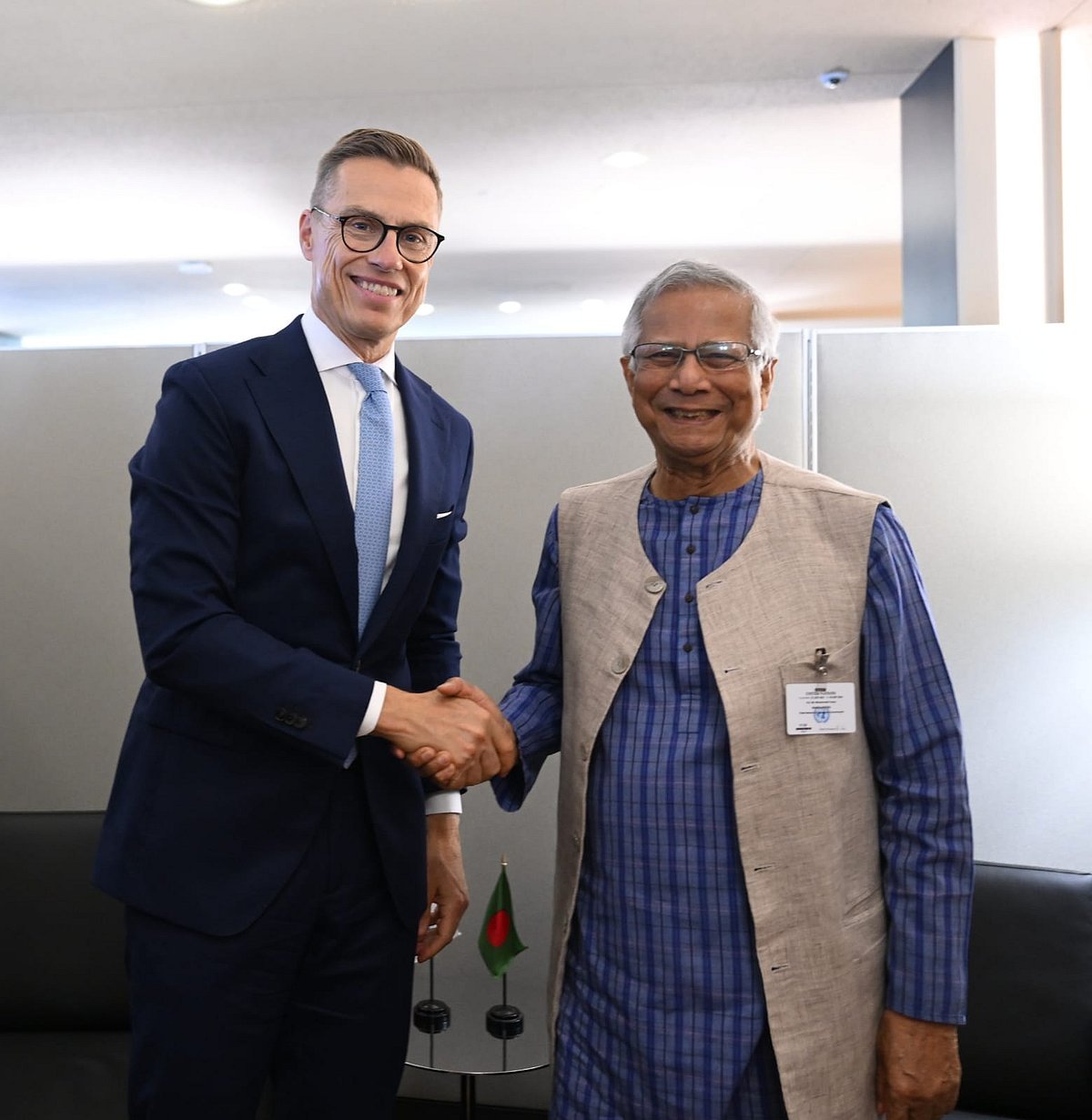Chief Adviser Professor Muhammad Yunus holds a meeting with President of Finland Alexander Stubb on the sidelines of UN General Assembly in New York on Wednesday.