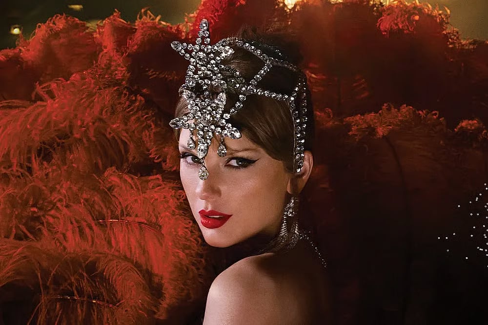 Taylor Swift on the poster of the album "The Life of a Showgirl".