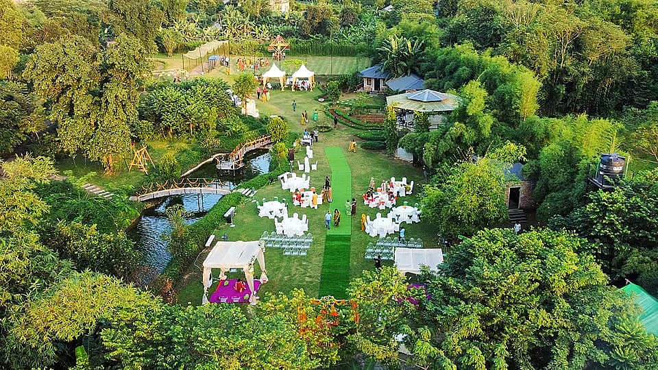 A marriage ceremony is going on at the resort, The Spot, constructed on the land of fire service