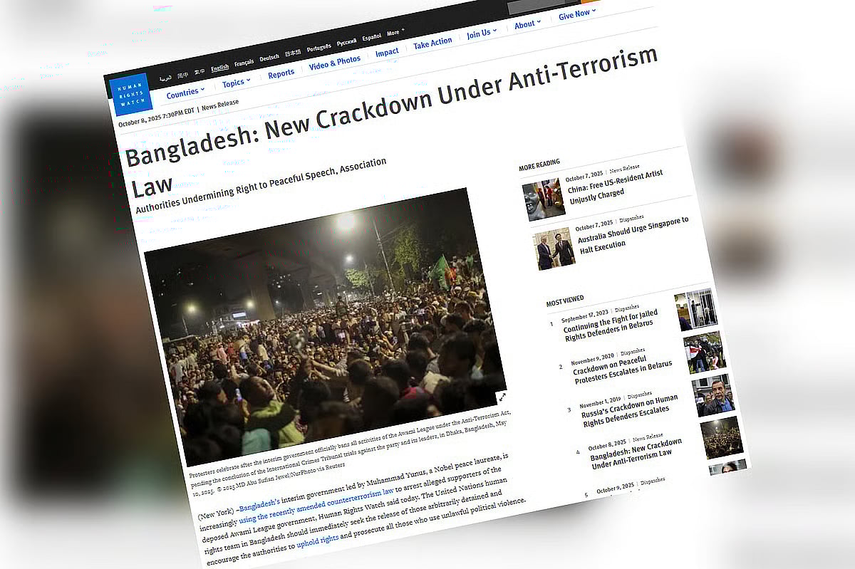 HRW published a news release titled ‘Bangladesh: New Crackdown Under Anti-Terrorism Law’ on its website on 8 October.