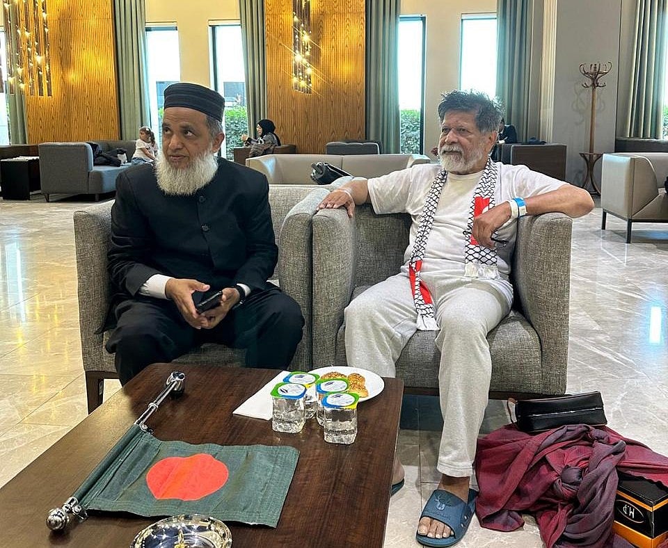 Bangladesh consul general in Istanbul Mohammad Mizanur Rahman receives renowned Bangladeshi photographer and human rights activist Shahidul Alam on his return from Israel by Turkish Airlines flight on 10 October 2025.