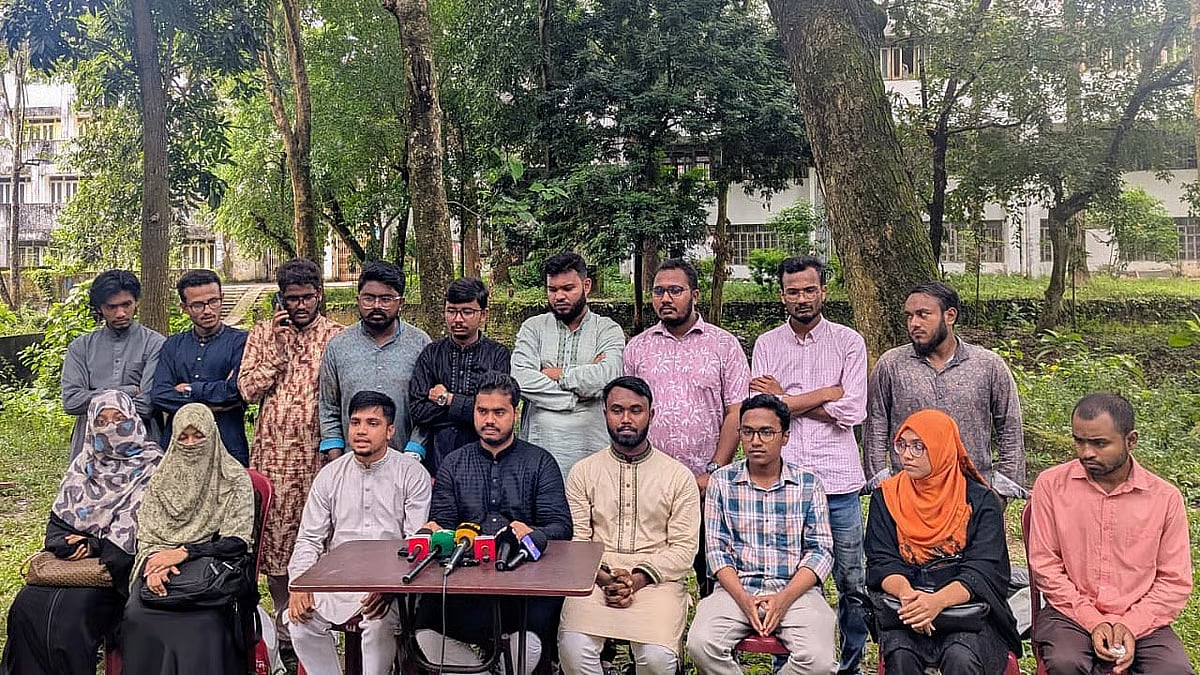 Islami Chhatra Shibir-backed panel's media briefing on the Chittagong University campus on 11 October 2025