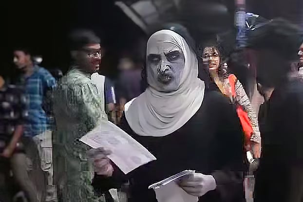 Dramatics department’s third year student Mehedi Nur campaigned for a candidate disguised as a ghost at the station Sunday night.