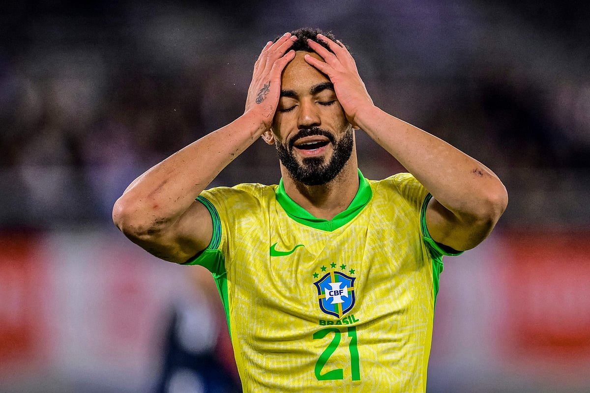 Brazil’s Matheus Cunha reacts during the international football friendly match between Japan and Brazil at the Tokyo stadium in Chofu, Tokyo prefecture on 14 October, 2025
