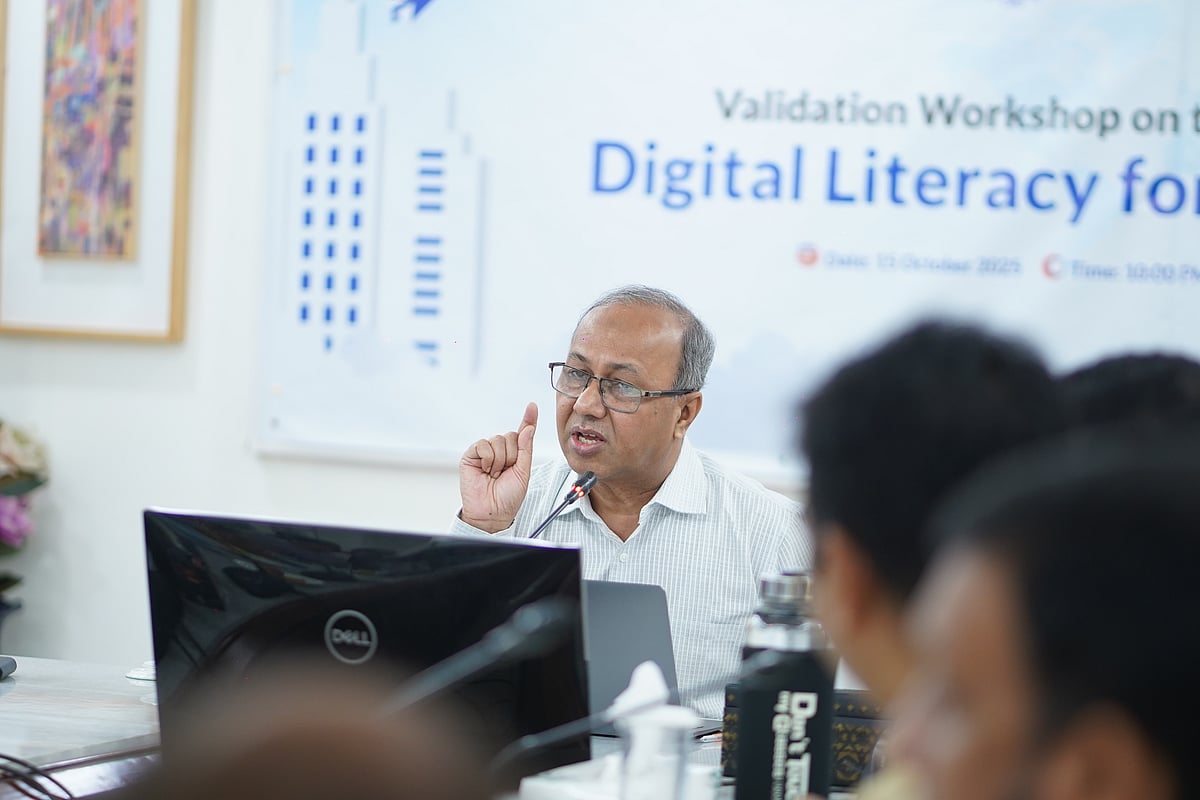 BMET director general Md Saleh Ahmed Mojaffar is speaking at the workshop at the BMET conference room on Wedneday.