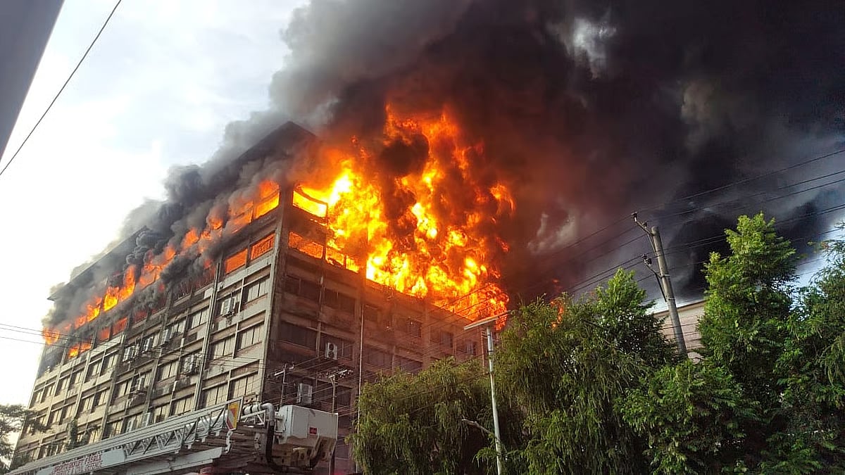 Fire breaks out at the Adams Caps and Textile Factory in the Chattogram Export Processing Zone on 16 October 2025.
