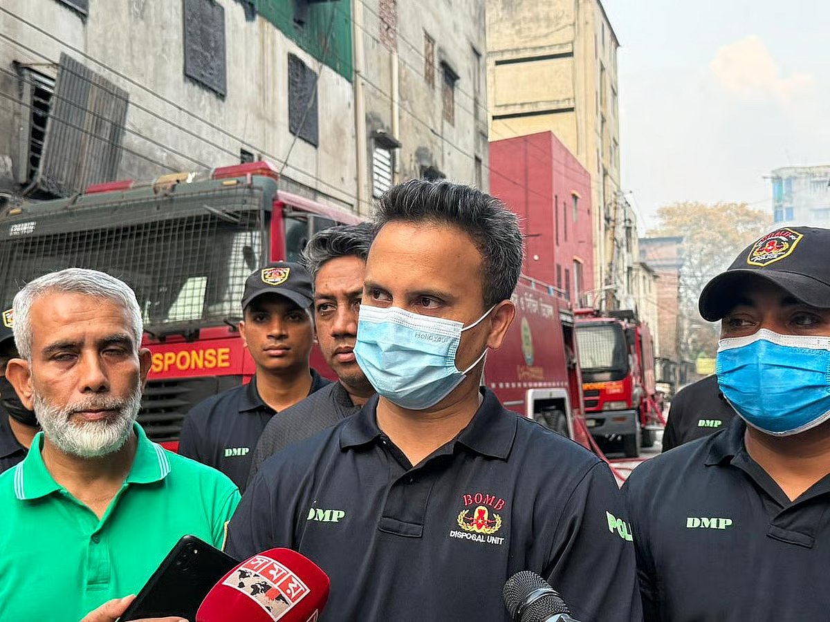 Assistant Commissioner of Police Mohammad Mahmuduzzaman, team leader of the Dhaka Metropolitan Police’s Bomb Disposal Unit, speaks to journalists in Shialbari, Mirpur, Dhaka, on 17 October 2025.