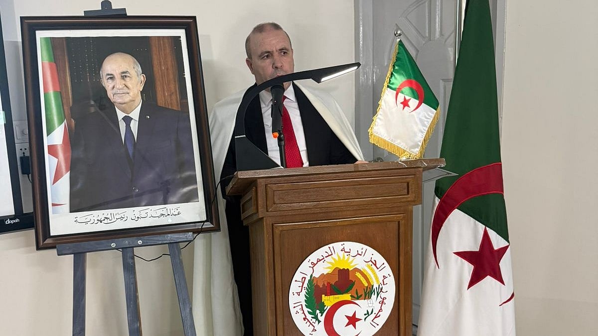 Algerian ambassador to Bangladesh Abdelouahab Saidani speaks at an event organised at the Algerian Embassy in Dhaka on 17 October 2025 on the occasion of the country’s National Emigration Day.