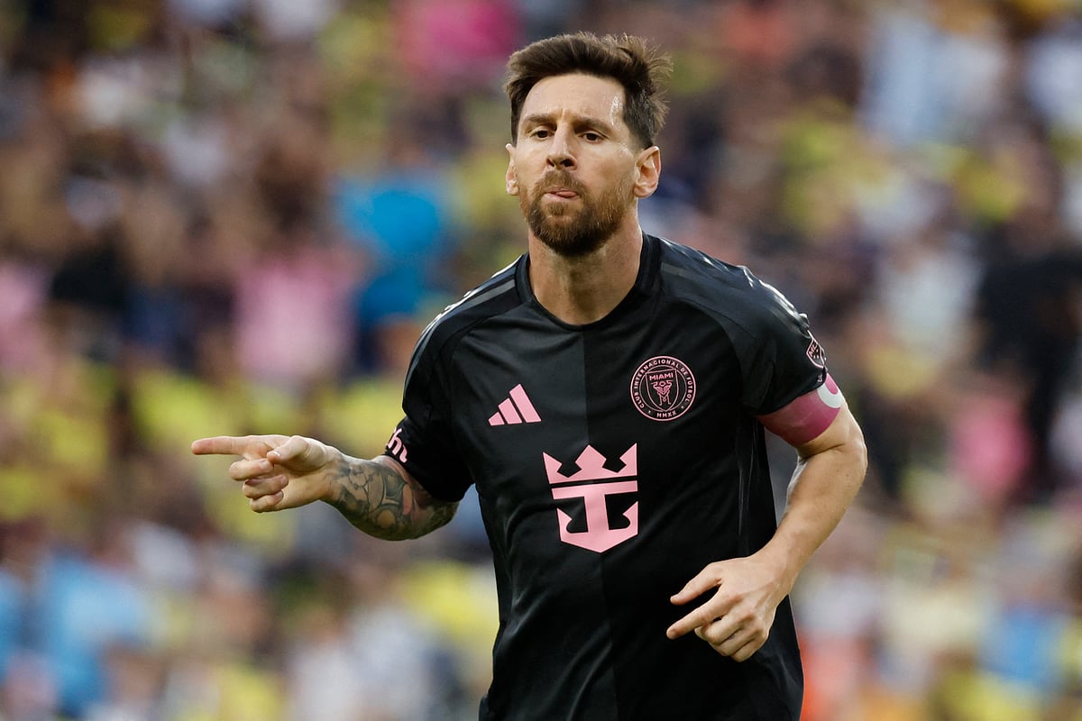 Lionel Messi #10 of Inter Miami CF celebrates after scoring the team's first goal during the MLS match between Nashville SC and Inter Miami CF at GEODIS Park on 18 October, 2025 in Nashville, Tennessee.
