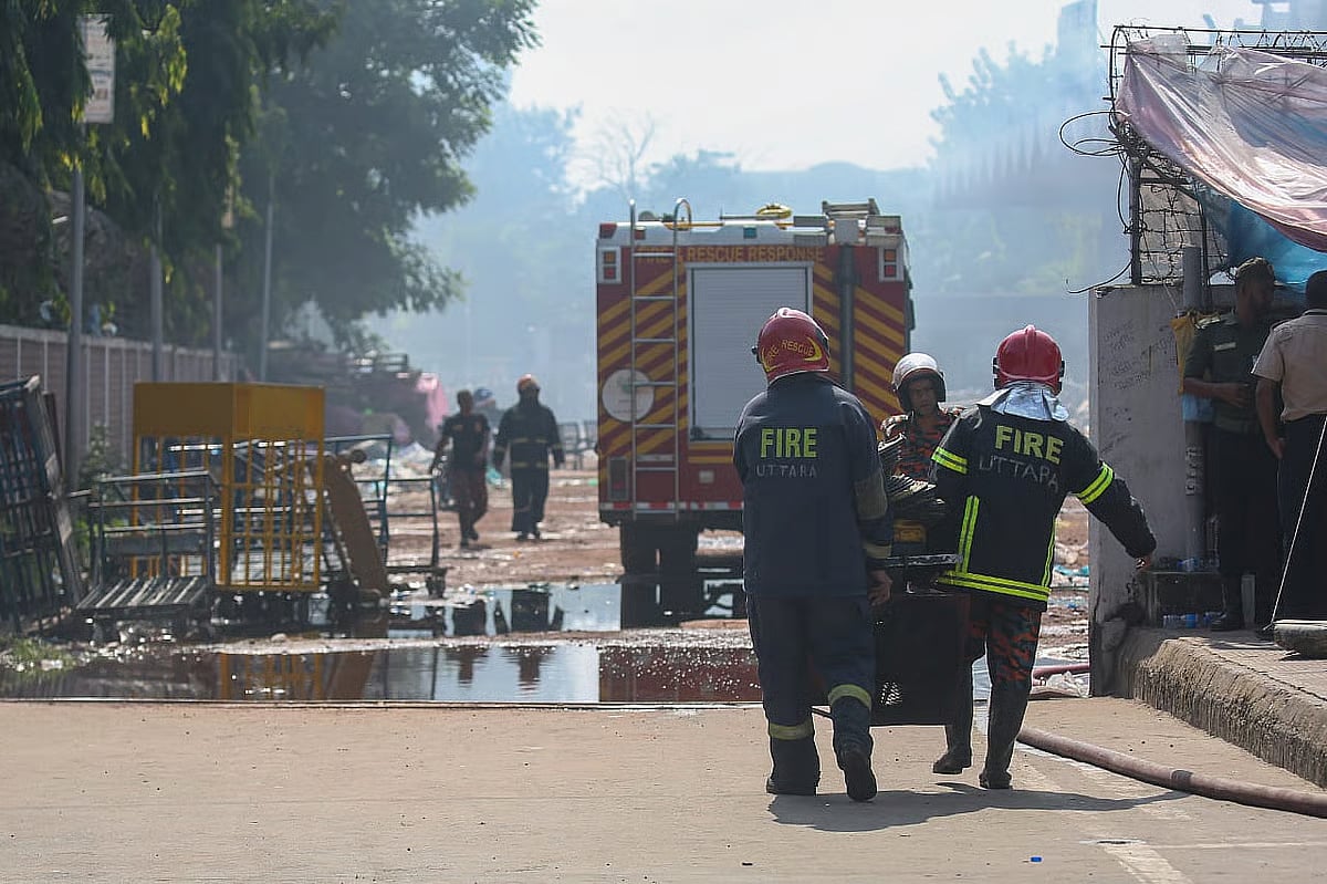 Rescue operations are underway at the Cargo Village Complex at Shahjalal International Airport. 19 October, 2025