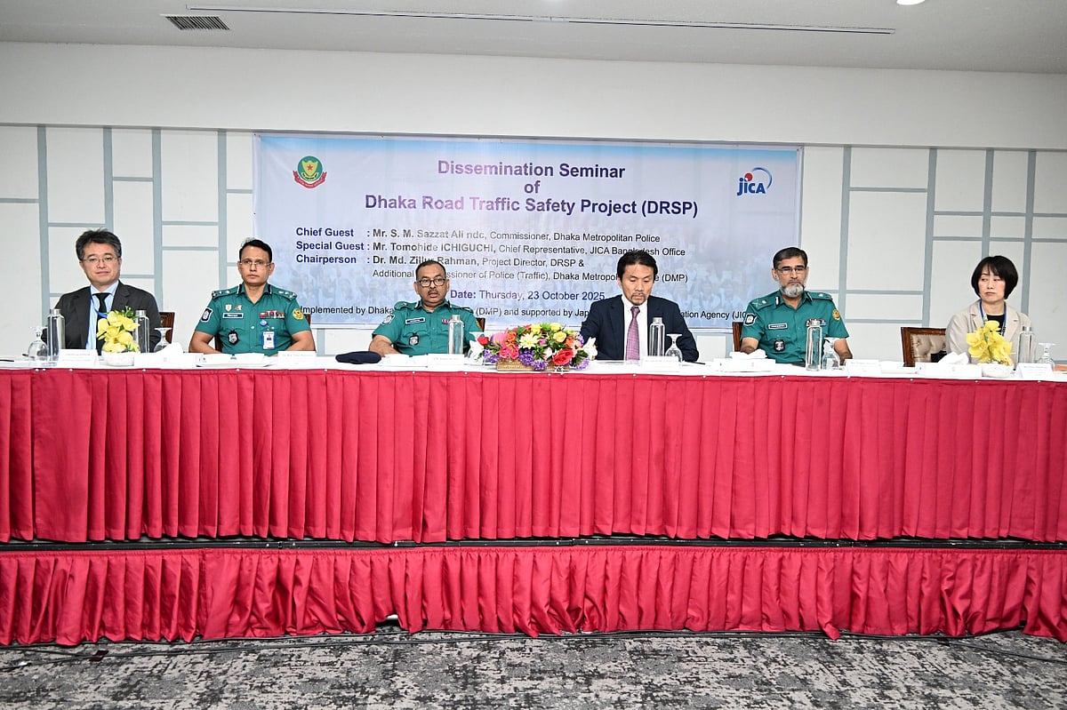 DMP Commissioner Sheikh Mohammad Sazzat Ali addressing an orientation seminar marking the conclusion of the Dhaka Road Traffic Safety Project (DRSP), organised by the Japan International Cooperation Agency (JICA) at a city hotel.