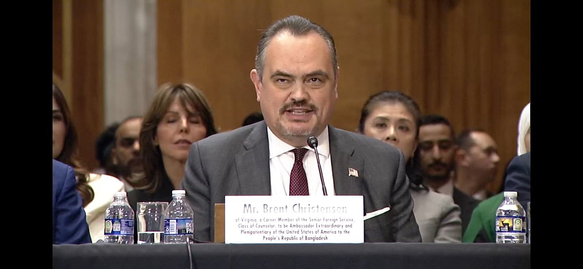 US ambassador nominee to Bangladesh Brent Christensen answers to questions at US senate nomination committee hearing on 23 October 2025