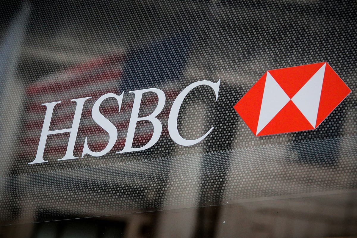 HSBC logo is seen on a branch bank in the financial district in New York, US, 7 August 2019.