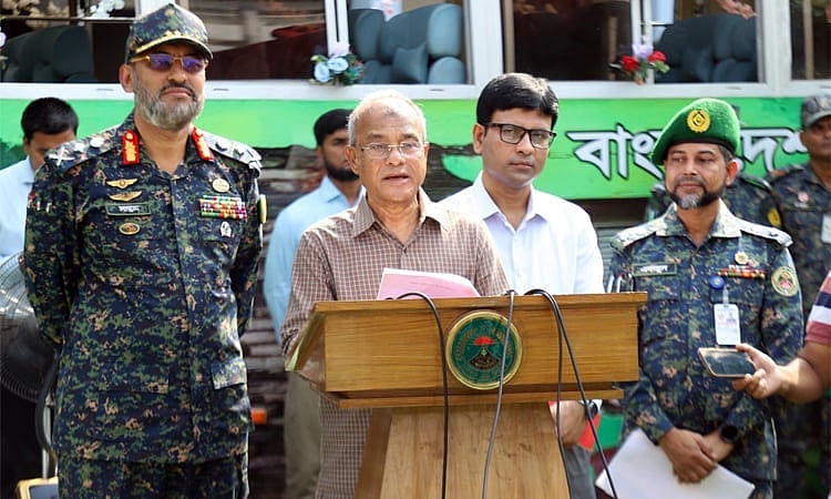 Home Adviser Lieutenant General (Retd) Md Jahangir Alam Chowdhury on 28 October, 2025 spoke to reporters after attending a handover ceremony of vehicles to the Ansar at the force's headquarters in Khilgaon, Dhaka.