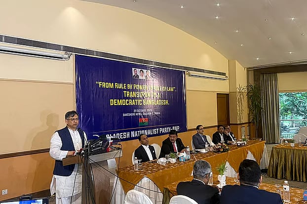 BNP standing committee member  Salahuddin Ahmed at a roundtable on “From Rule by Power to Rule of Law: Transition to a Democratic Bangladesh” held at a hotel in the capital’s Banani on Wednesday.