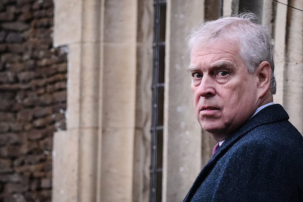 Britain's Prince Andrew, Duke of York reacts as he arrives for the Royal Family's traditional Christmas Day service at St Mary Magdalene Church in Sandringham, Norfolk, eastern England, on 25 December, 2022.