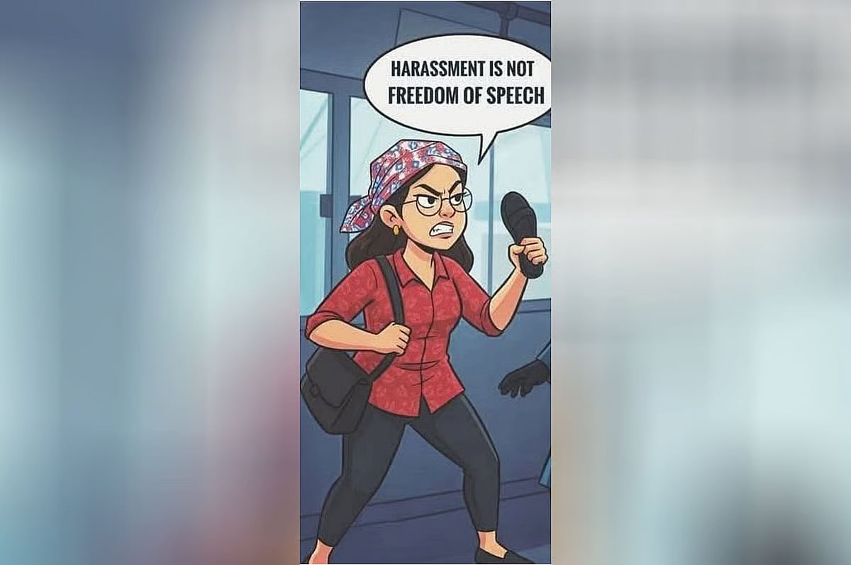 An illustration praising the bravery of the university student for her bold protest against harassment over her attire on a bus in the capital’s Basila area has been widely shared on Facebook.